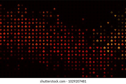 Dark Green, Red vector cover with symbols of gamble. Shining illustration with hearts, spades, clubs, diamonds. Pattern for ads of parties, events in Vegas.