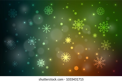 Dark Green, Red vector cover with beautiful snowflakes. Decorative shining illustration with snow on abstract template. The pattern can be used for new year leaflets.