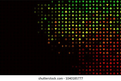 Dark Green, Red vector cover with symbols of gamble. Colorful gradient with signs of hearts, spades, clubs, diamonds. Smart design for your business advert of casinos.