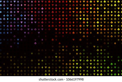 Dark Green, Red vector cover with symbols of gamble. Colored illustration with hearts, spades, clubs, diamonds. Template for business cards of casinos.