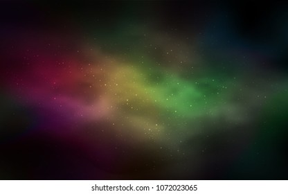 Dark Green, Red vector cover with astronomical stars. Glitter abstract illustration with colorful cosmic stars. Pattern for astronomy websites.