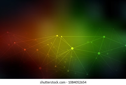 Dark Green, Red vector cover with spots, lines. Glitter abstract illustration with connection of triangle structure. Completely new template for your brand book.