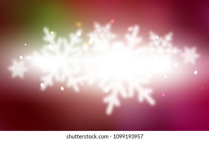 Dark Green, Red vector cover with beautiful snowflakes. Blurred decorative design in xmas style with snow. The template can be used as a new year background.