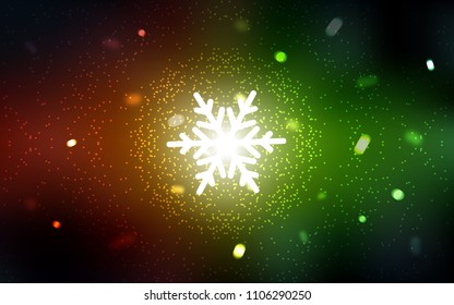 Dark Green, Red vector cover with beautiful snowflakes. Modern geometrical abstract illustration with crystals of ice. New year design for your business advert.
