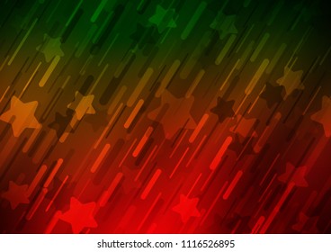 Dark Green, Red vector cover with long lines. Lines on blurred abstract background with gradient. The template can be used as a background.