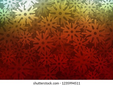 Dark Green, Red vector cover with beautiful snowflakes. Shining colored illustration with snow in christmas style. The pattern can be used for new year leaflets.
