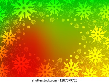 Dark Green, Red vector cover with beautiful snowflakes. Glitter abstract illustration with crystals of ice. The template can be used as a new year background.