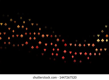 Dark Green, Red vector cover with symbols of gamble. Illustration with set of hearts, spades, clubs, diamonds. Design for ad, poster, banner of gambling websites.