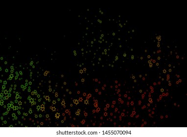 Dark Green, Red vector cover with small and big stars. Glitter abstract illustration with colored stars. The pattern can be used for wrapping gifts.