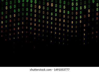 Dark Green, Red vector cover with dollar, USD, usa signs. Abstract illustration with colored financial digital symbols. The pattern can be used for financial, investment websites.