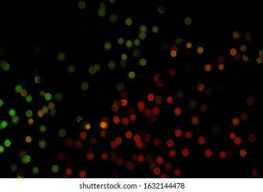 Dark Green, Red vector cover with beautiful snowflakes. Blurred decorative design in xmas style with snow. New year design for your business advert.