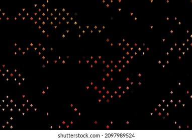 Funda vectorial roja verde oscuro con símbolos de juego. Ilustración brillante con corazones, espadas, palos, diamantes. Patrón para anuncios de fiestas, eventos en Las Vegas.