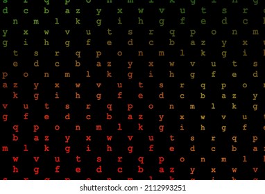 Dark green, red vector cover with english symbols. Shining colorful illustration with isolated letters. Best design for your ad, poster, banner of college.