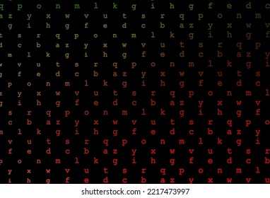 Dark green, red vector cover with english symbols. Shining illustration with ABC symbols on abstract template. Best design for your ad, poster, banner of college.