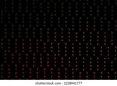 Dark green, red vector cover with english symbols. Shining colorful illustration with isolated letters. Smart design for your business advert of university.