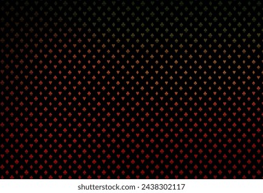 Dark green, red vector cover with symbols of gamble. Colorful gradient with signs of hearts, spades, clubs, diamonds. Pattern for leaflets of poker games, events.