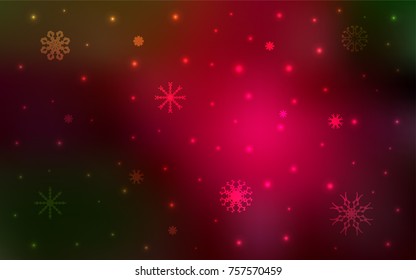 Dark Green, Red vector cover with beautiful snowflakes. Decorative shining illustration with snow on abstract template. The pattern can be used for new year ad, booklets.