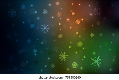 Dark Green, Red vector cover with beautiful snowflakes. Modern geometrical abstract illustration with crystals of ice. New year design for your ad, poster, banner.
