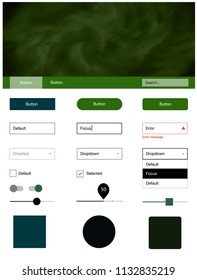 Dark Green, Red vector design ui kit with universe stars. Simple Material Design Kit with colorful clouds in header. Simple colorful design for websites.