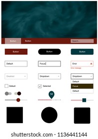 Dark Green, Red vector design ui kit with universe stars. Simple Material Design Kit with colorful clouds in header. Beautiful layout for websites, landing pages.