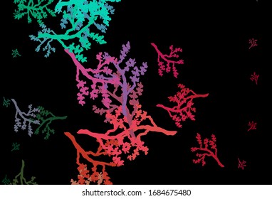 Dark Green, Red vector doodle pattern with sakura. Abstract illustration with leaves, branches in doodles style. Brand new style for your business design.