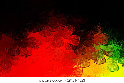 Dark Green, Red vector doodle texture with trees, branches. Colorful illustration in doodle style with flowers. Elegant pattern for your brand book.