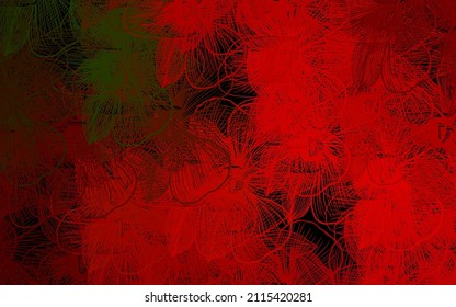 Dark Green, Red vector doodle background with flowers. Flowers with gradient on white background. Colorful pattern for kid's books.
