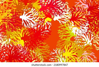 Dunkelgrüner, roter, viereckiger Hintergrund mit Ästen, Blättern. Farbige Illustration im Doodle-Stil mit Blättern, Ästen. Neues Design für Ihr Unternehmen.