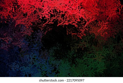 Dark Green, Red vector doodle background with trees, branches. Decorative illustration with abstract trees. New template for your design.