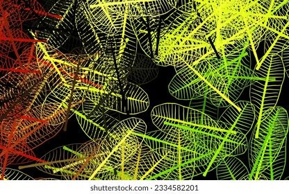 Dark Green, Red vector doodle backdrop with flowers, leaves. Leaves and flowers with gradient on white background. Textured pattern for websites, banners.
