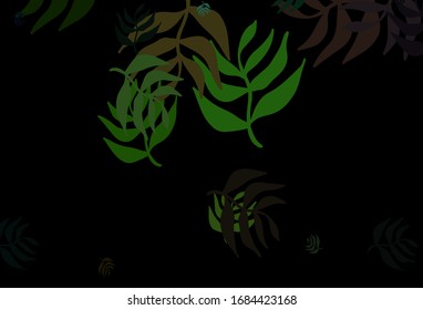Dark Green, Red vector elegant template with leaves. Glitter abstract illustration with doodles and leaves. Textured pattern for websites, banners.