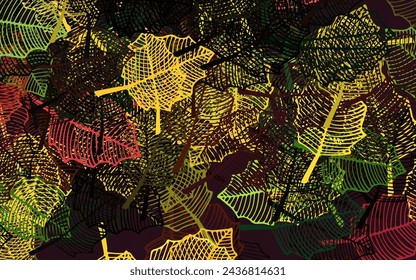 Verde oscuro, vector rojo elegante fondo de pantalla con hojas. Una vaga ilustración abstracta con hojas en estilo garabatos. Patrón para fondos de pantalla, libros para colorear.