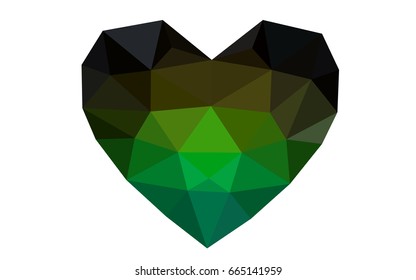 Dark Green, Red vector greeting Card Happy Valentine's Day. Lettering with hearts on the white polygonal background. Colored triangular illustration for your business.