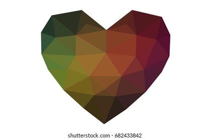 Dark Green, Red vector greeting Card Happy Valentine's Day. Lettering with hearts on the white polygonal background. Colored triangular illustration for your business.