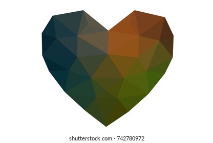 Dark Green, Red vector greeting Card Happy Valentine's Day. Lettering with hearts on the white polygonal background. Colored triangular illustration for your business.