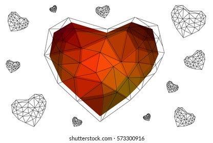 Dark Green, Red vector heart isolated on white background. Geometric rumpled triangular low poly origami style gradient graphic illustration. Polygonal design for your business.