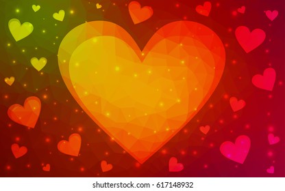 Dark Green, Red vector heart isolated on white background. Geometric rumpled triangular low poly origami style gradient graphic illustration. Polygonal design for your business.