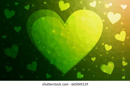 Dark Green, Red vector heart isolated on white background. Geometric rumpled triangular low poly origami style gradient graphic illustration. Polygonal design for your business.