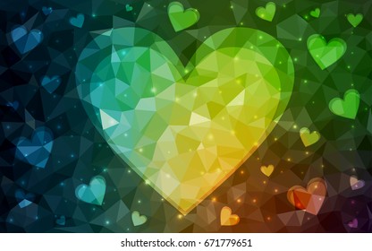 Dark Green, Red vector heart isolated on white background. Geometric rumpled triangular low poly origami style gradient graphic illustration. Polygonal design for your business.