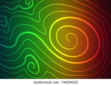 Dark Green, Red vector indian curved background. Doodles on blurred abstract background with gradient. The textured pattern can be used for website.