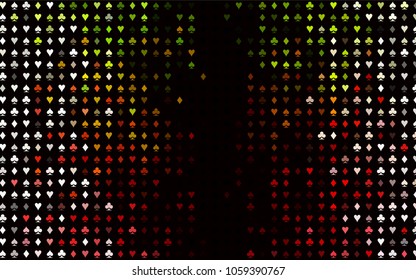 Dark Green, Red vector layout with elements of cards. Colorful gradient with signs of hearts, spades, clubs, diamonds. Pattern for ads of parties, events in Vegas.