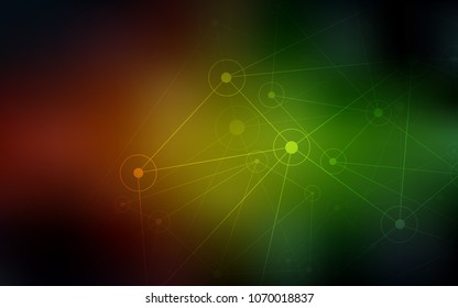 Dark Green, Red vector layout with circles, lines. Glitter abstract illustration with connection of triangle structure. Completely new template for your brand book.
