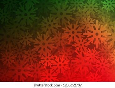 Dark Green, Red vector layout with bright snowflakes. Shining colored illustration with snow in christmas style. New year design for your business advert.
