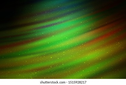 Dark Green, Red vector layout with cosmic stars. Blurred decorative design in simple style with galaxy stars. Best design for your ad, poster, banner.