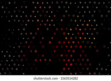 Dark Green, Red vector layout with elements of cards. Glitter abstract sketch with isolated symbols of playing cards. Pattern for booklets, leaflets of gambling houses.