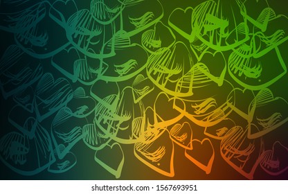 Dark Green, Red vector layout with sweet hearts. Decorative shining illustration with hearts on abstract template. Pattern for carnival, festival romantic leaflets.