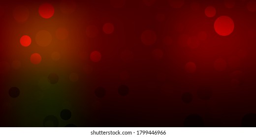 Dark green, red vector layout with circle shapes. Glitter abstract illustration with colorful drops. Pattern for business ads.