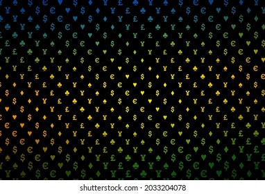 Dark green, red vector layout with elements of cards. Blurred decorative design of hearts, spades, clubs, diamonds. Design for ad, poster, banner of gambling websites.