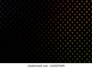 Dark green, red vector layout with elements of cards. Shining illustration with hearts, spades, clubs, diamonds. Pattern for booklets, leaflets of gambling houses.