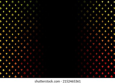 Dark green, red vector layout with elements of cards. Glitter abstract sketch with isolated symbols of playing cards. Design for ad, poster, banner of gambling websites.
